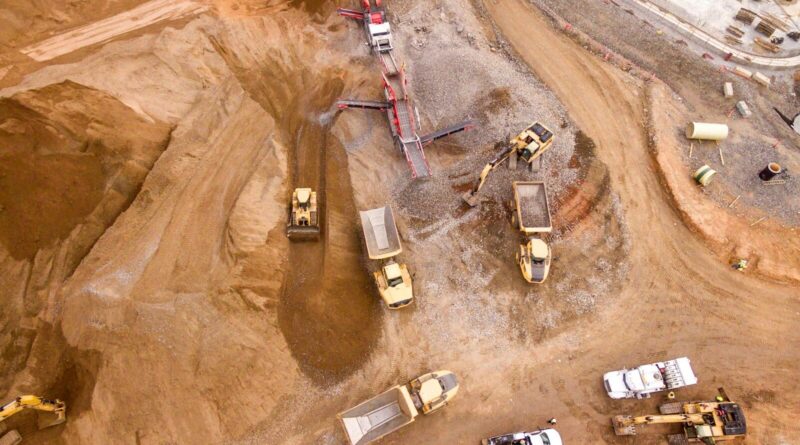 aerial photography of dump trucks